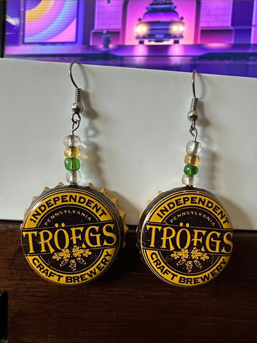 *TROEGS* Handmade Yellow x Black Craft Beer Brewery Bottle Cap Earrings
